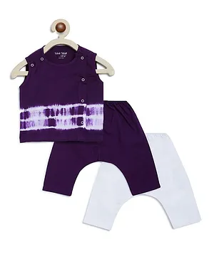 Tiber Taber Sleeveless Baby Boy Tie Dye Stripe Kurta Pajamas Set - Purple