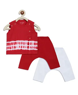 Tiber Taber Sleeveless Baby Boy  Tie Dye Stripe Kurta Pajamas Set - Red