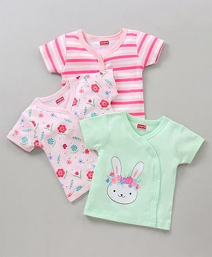Babyhug Cotton Knit Half Sleeves Vests All Over Printed Pack of 3 - Multicolour