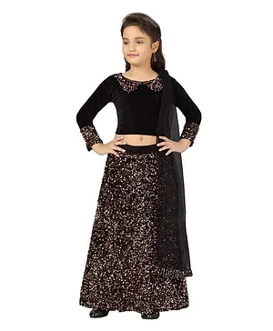 Aarika Full Sleeves Sequin Embellished Choli & Lehenga With Dupatta Set - Black & Peach