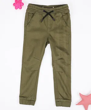 Little Jump Full Length Solid Cargo Jogger With Drawcord - Green