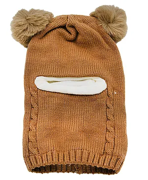 MOMISY Knitted Woolen Monkey Design Cap Brown - Circumference 45 cm