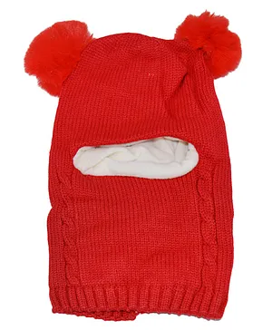 MOMISY Knitted Woolen Monkey Design Cap Red - Circumference 45 cm