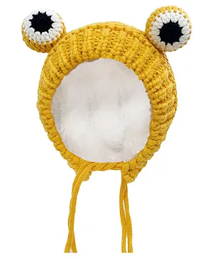 MOMISY Knitted Woolen Frog Eye Design Cap Yellow - Circumference 45 cm