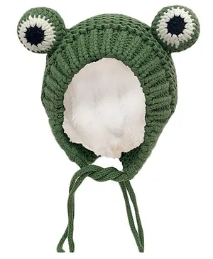 MOMISY Knitted Woolen Frog Eye Design Cap Green - Circumference 45 cm