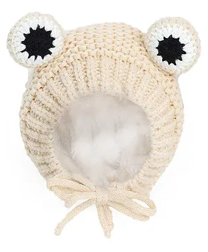 MOMISY Knitted Woolen Frog Eye Design Cap Beige - Circumference 45 cm