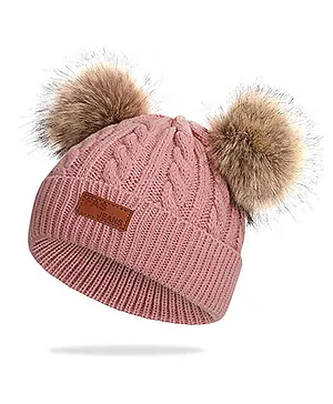 Momisy Pom Pom Design Beanie Solid Pink- Diameter 16 cm