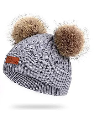 Momisy Pom Pom Design Beanie Solid Grey- Diameter 16 cm