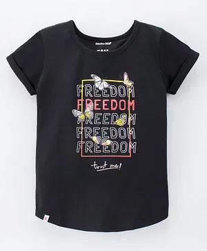 Sundae Kids Half Sleeves Top Freedom Print - Black