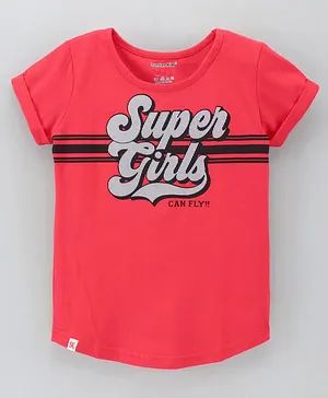 Sundae Kids Half Sleeves Top Super Girls Print - Red