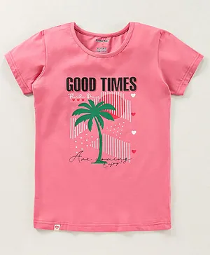 Sundae Kids Half Sleeves Top Coconut Tree Print - Pink