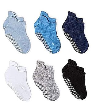 Momisy   Anti-Skid Non Slip Trainer Ankle Length Socks Pack Of 6 - Multicolor