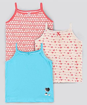 Pine Kids Sleeveless Biowashed Cotton Slips Heart Print Pack Of 3 (Colour May Vary)
