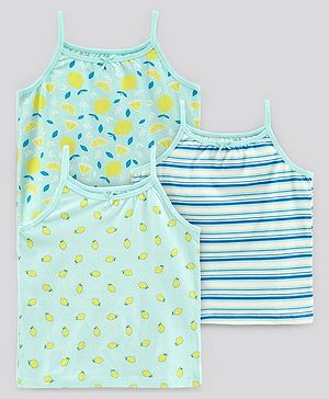 Pine Kids Anti-Microbial & Biowashed Sleeveless Slips Multi Print & Bow Pack Of 3 - Green Blue