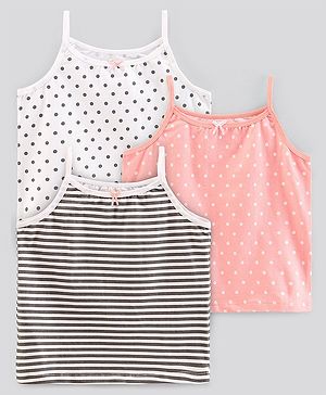 Pine Kids Anti-Microbial & Biowashed Sleeveless Slips Multi Print & Bow Pack Of 3 - White Peach Black