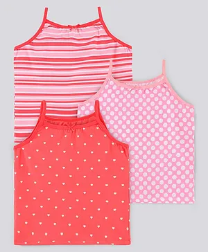 Pine Kids Anti-Microbial & Biowashed Sleeveless Slips Multi Print & Bow Pack Of 3 - Red Pink