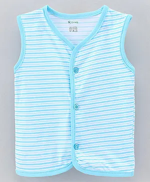 OHMS Sleeveless 100% Cotton Vest Striped - Blue