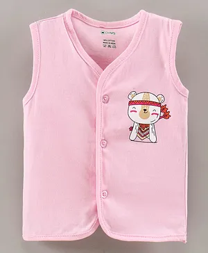 OHMS Sleeveless Cotton Vest Bear Graphic - Pink