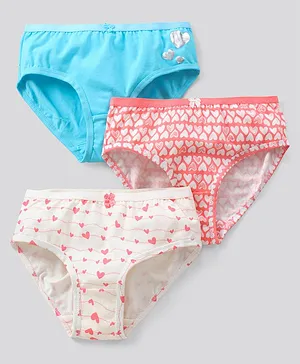 Pine Kids Cotton Lycra Biowashed Panties Heart Print Pack Of 3 (Colour May Vary)