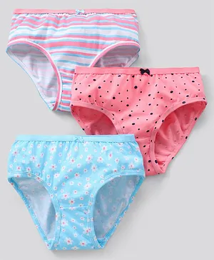 Pine Kids Antimicrobial And Biowashed Cotton Lycra Panties Floral Dot And Stripe Print Pack Of 3 (Colour May Vary)