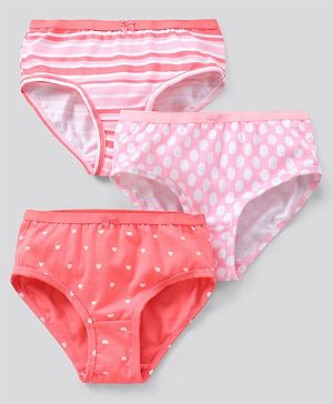 Pine Kids Cotton Lycra Biowashed Panties Heart Stripe And Dot Print Pack Of 3 (Colour May Vary)