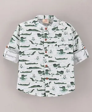 Rikidoos Full Sleeves Crocodile Print Shirt - White
