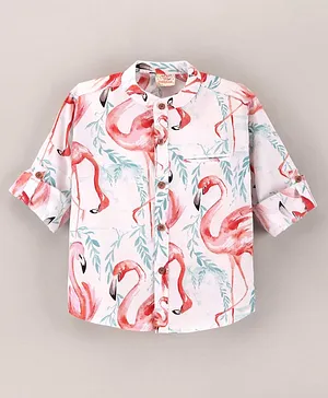 Rikidoos Full Sleeves Flamingo Print Shirt - White