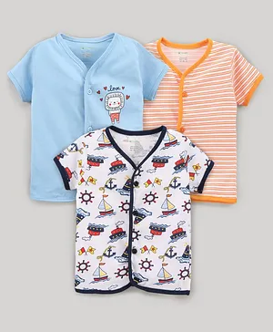 OHMS Half Sleeves Cotton Vests Nature Lion And Stripe Print Pack Of 3 - Multicolor