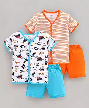 OHMS Half Sleeves Printed Shirt with Shorts Sets Pack of 2 - Blue Orange White