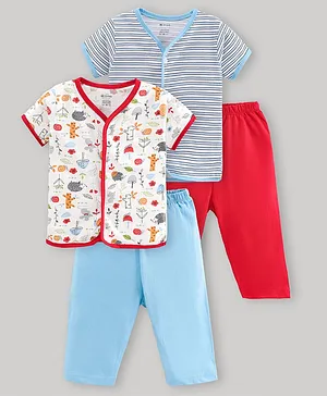 OHMS Half Sleeves Pyjama Sets Pack of 2 - Red Blue