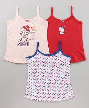 Bodycare Singlet Cotton Slips Star and Text Print Pack of 3 - Cream Red White