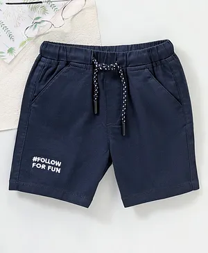 Babyoye Cotton Lycra Knee Length Shorts Text Embroidered - Navy