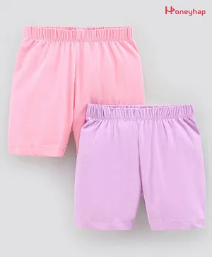 Honeyhap Solid Cycling Shorts With Silvadur Anti-Microbial Finish Pack of 2 - Pink Purple