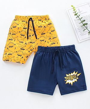Babyhug Knit Shorts Dino & Text Print Pack of 2 - Lime Navy