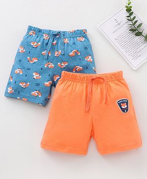 Babyhug Knit Shorts Fox Print Pack of 2 - Blue Orange