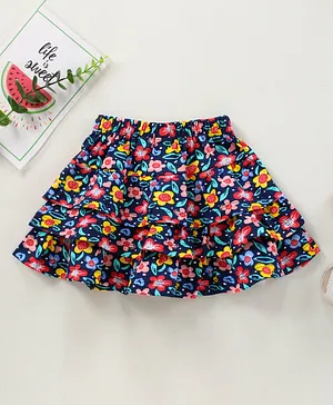 Babyhug Knee Length Layered Skirt Floral Print - Multicolor