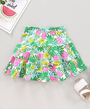 Babyhug Cotton Knit Knee Length Skirts Floral Print - Green White