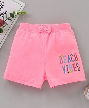Babyhug Cotton Knit Short Length Short Text Print - Pink