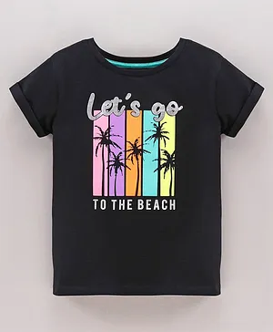 Vitamins Tops Half Sleeves Lets Go To The Beach Text Print - Black