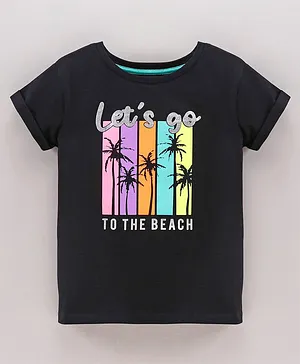 Vitamins Half Sleeves Cotton Top Text Print - Black