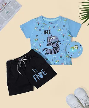 Nino Togs Half Sleeves Hi Printed Tee With Shorts - Blue & Black