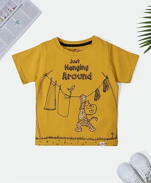 Nino Togs Half Sleeves Hanging Around Foil Print Tee - Mustard Yellow