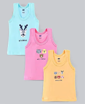 Simply Cotton Sleeveless Vests Placement Print Pack Of 3 - Pink Orange Blue