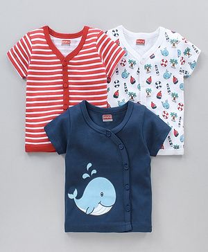 Babyhug Half Sleeves 100% Cotton Vests Set of 3 - Red Blue White