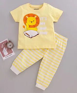 Babyoye Eco-conscious 100% Cotton Half Sleeves T-Shirt & Pyjama Set Lion Print - Yellow