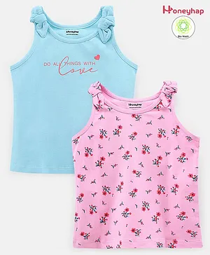 Honeyhap Sleeveless Tops with Silvadur Antimicrobial Finish Floral Print Pack of 2 - Pink Blue