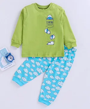 Babyoye Cotton Full Sleeves Pajama Set Sheep Printed - Green Blue