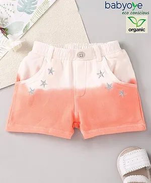 Babyoye Cotton Shorts Star Embroidery - Orange