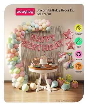 Babyhug Unicorn Theme Birthday Decor Kit Multicolor - Pack Of 101