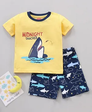 Babyhug Half Sleeves T-Shirt & Shorts Set Shark Print - Yellow Navy Blue